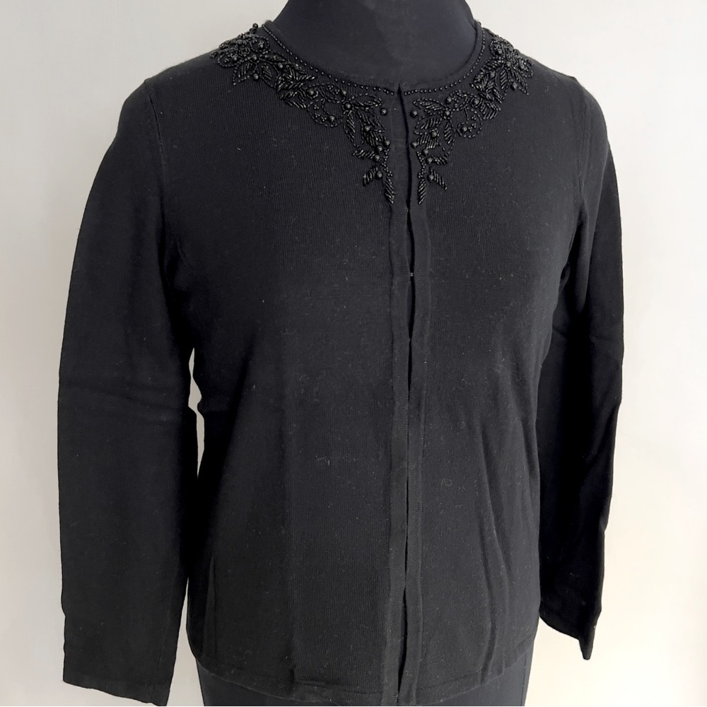 RENA ROWAN Embellish Neck Open Cardigan Sweater NWOT